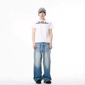 Men’s Wide Leg Jeans High Rise Light Wash River Bank Stretch Size 31